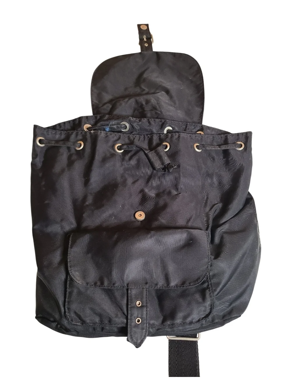 Vintage GAP Black Nylon Drawstring Backpack Rucksack Minimalist 90s Gorpcore